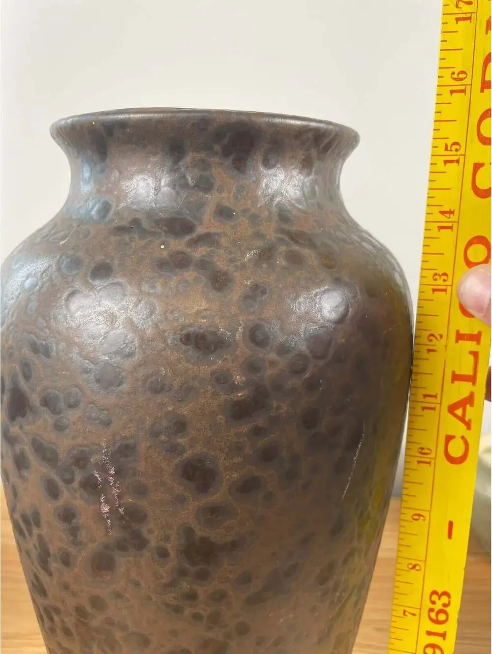 Harris Potteries Chicago IL Tall Brown Mottled Glaze Art Pottery Floor Vase